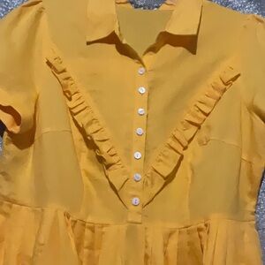 Tuesday of California yellow Diner dress white buttons side zipper